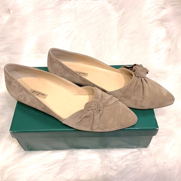 Rare* PAUL GREEN Nova Flat Antelope Suede size 10 • tan bow tie flat pointed toe - Picture 6 of 14